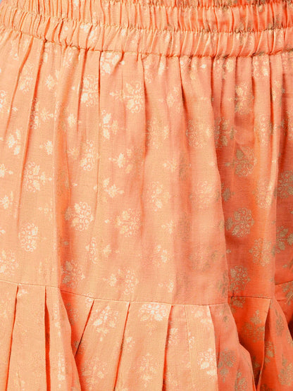 Royal Blue Printed 3/4Th Sleeve Cotton Kurta Set With Peach Palazzo And Dupatta | LASVINI - Redefining Indian Fashion with Elegance