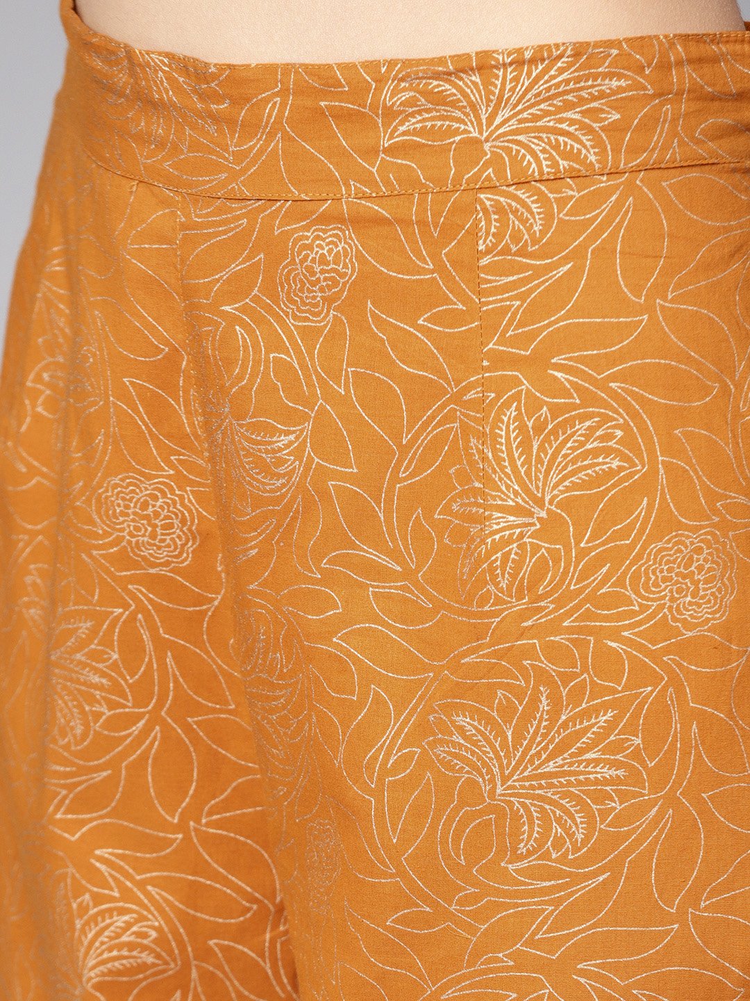 Mustard Printed 3/4Th Sleeve Cotton Kurta Set With Straight Palazzo | LASVINI - Redefining Indian Fashion with Elegance