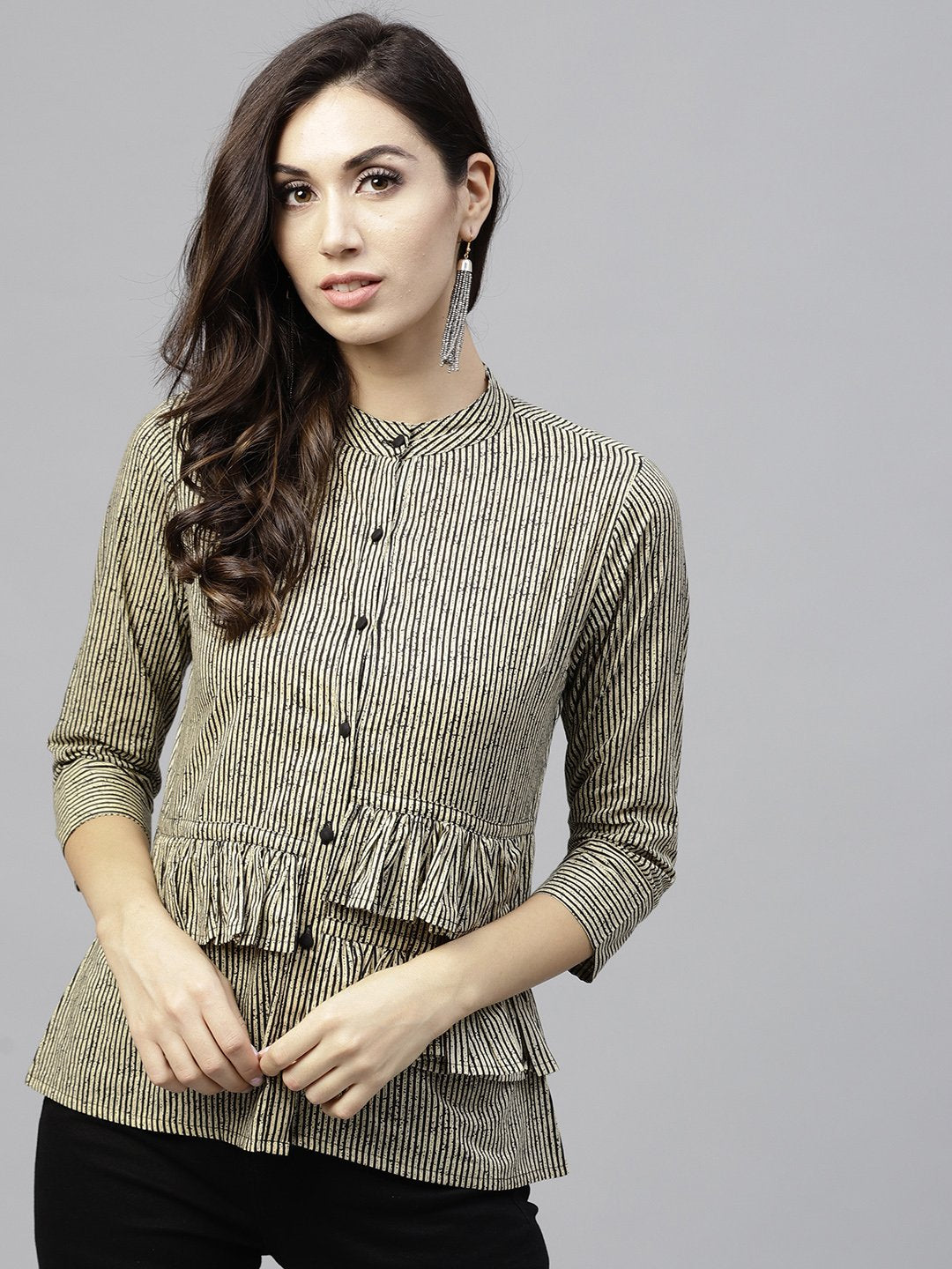 Black Striped 3/4Th Sleeve Layered Top | LASVINI - Redefining Indian Fashion with Elegance