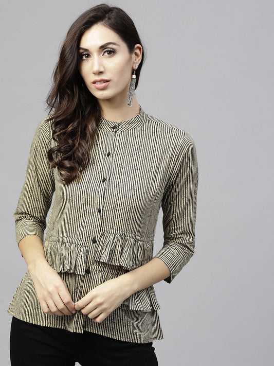 Black Striped 3/4Th Sleeve Layered Top | LASVINI - Redefining Indian Fashion with Elegance