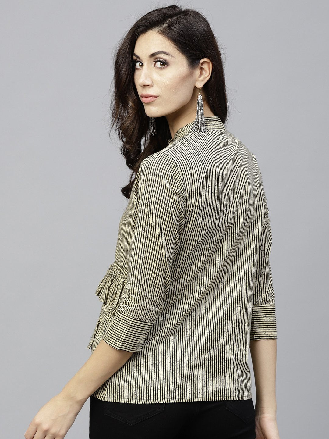 Black Striped 3/4Th Sleeve Layered Top | LASVINI - Redefining Indian Fashion with Elegance