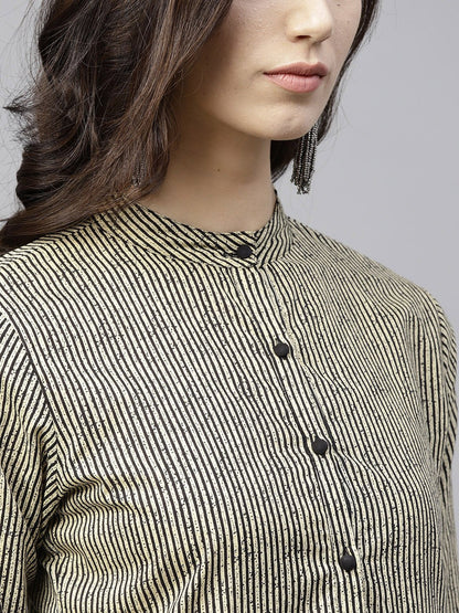 Black Striped 3/4Th Sleeve Layered Top | LASVINI - Redefining Indian Fashion with Elegance