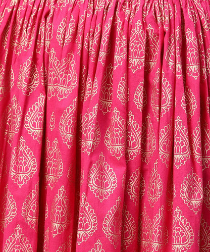 Pink Printed 3/4Th Sleeve Cotton Kurta With Printed Skirt | LASVINI - Redefining Indian Fashion with Elegance