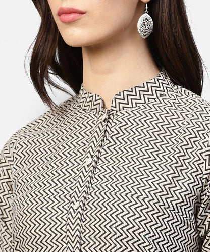 Black Zig Zag Printed 3/4Th Sleeve Cotton Kurta With Black Knee Length Palazzo | LASVINI - Redefining Indian Fashion with Elegance