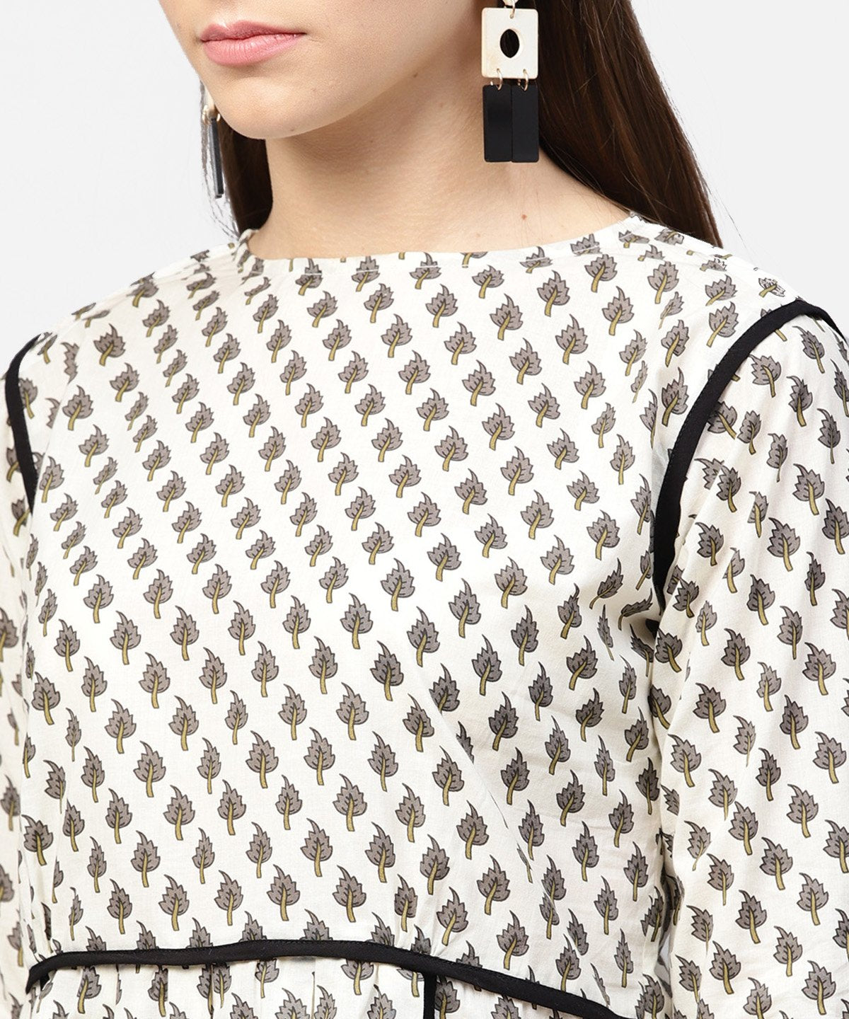 Off White Printed Flared Sleeve Cotton  Tops | LASVINI - Redefining Indian Fashion with Elegance