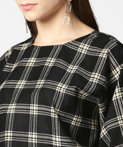 Black Check Flared Sleeve Cotton Top | LASVINI - Redefining Indian Fashion with Elegance