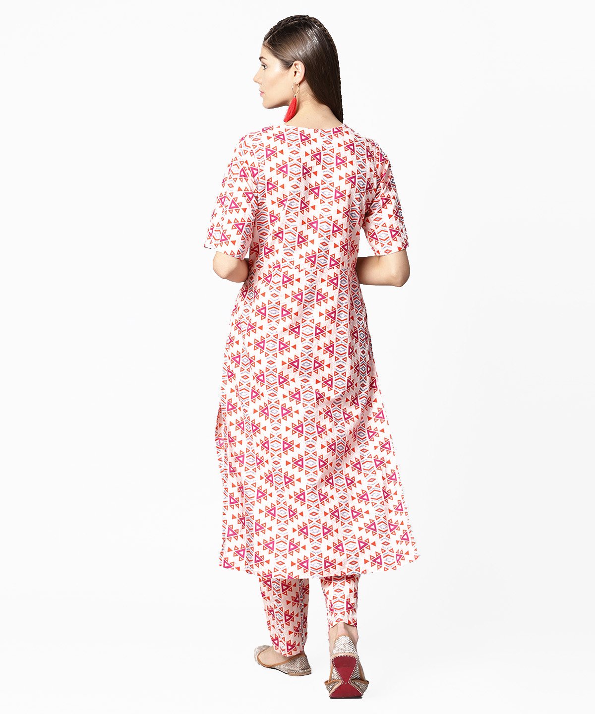 Peach Printed Half Sleeve Cotton Kurta With Ankle Length Printed Pant | LASVINI - Redefining Indian Fashion with Elegance