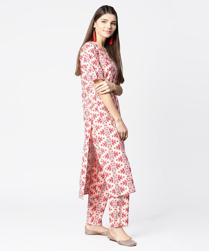 Peach Printed Half Sleeve Cotton Kurta With Ankle Length Printed Pant | LASVINI - Redefining Indian Fashion with Elegance
