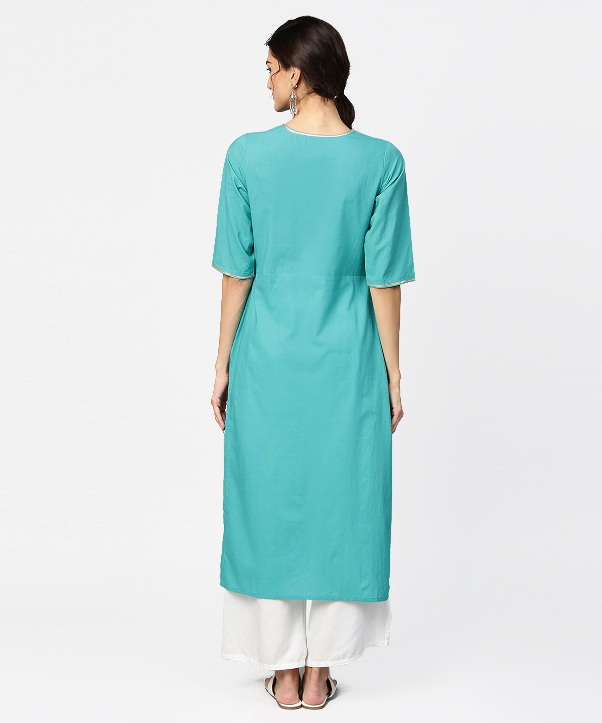 Light Blue Solid Half Sleeve Cotton Straight Kurta | LASVINI - Redefining Indian Fashion with Elegance