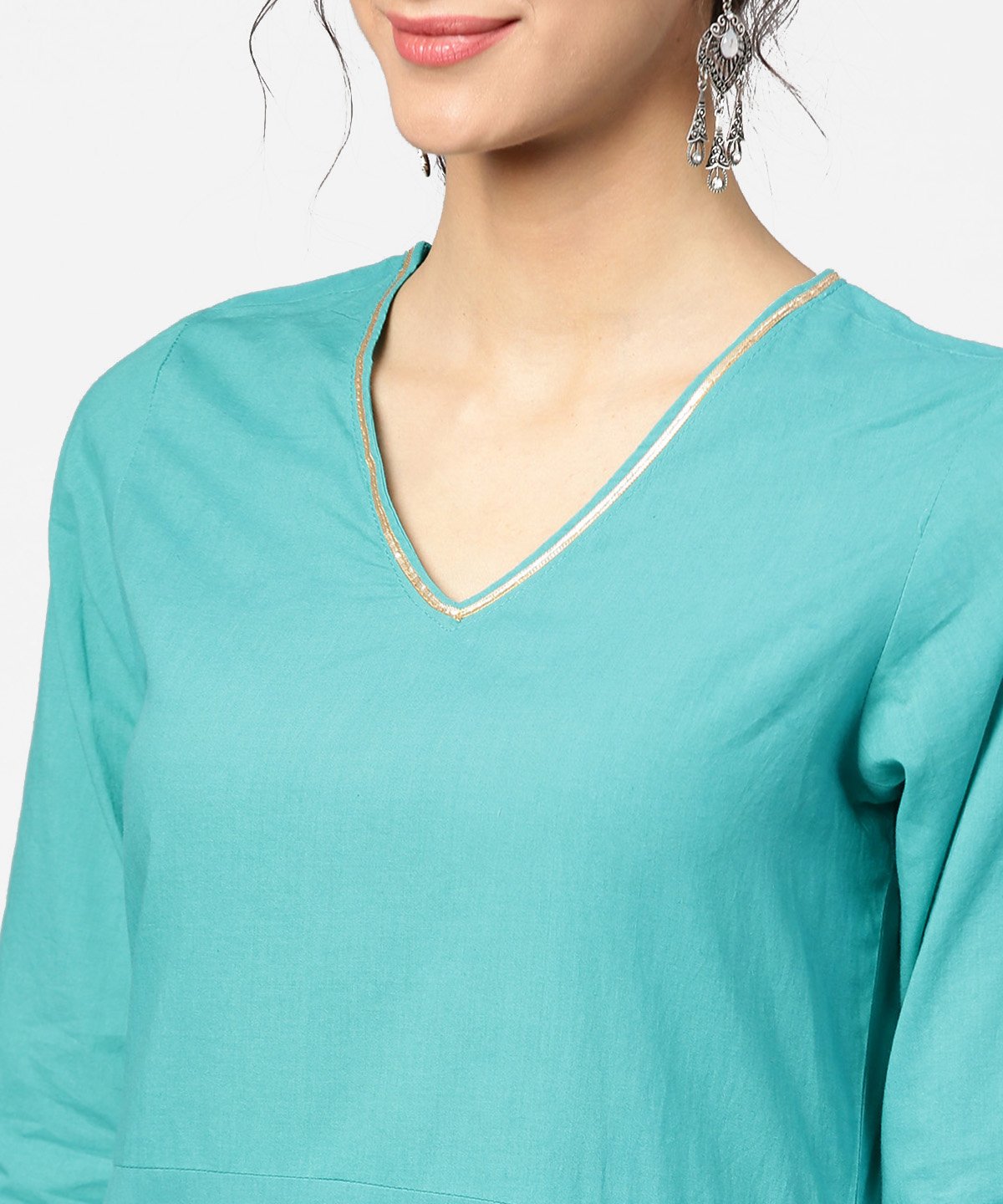 Light Blue Solid Half Sleeve Cotton Straight Kurta | LASVINI - Redefining Indian Fashion with Elegance