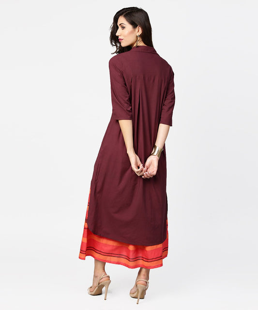 Coffee Half Sleeve Cotton A-Line Kurta | LASVINI - Redefining Indian Fashion with Elegance