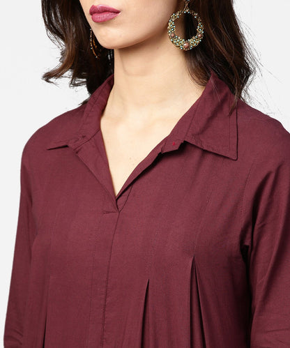 Coffee Half Sleeve Cotton A-Line Kurta | LASVINI - Redefining Indian Fashion with Elegance