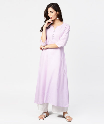 Baby Pink 3/4Th Sleeve Cotton Straight Kurta | LASVINI - Redefining Indian Fashion with Elegance