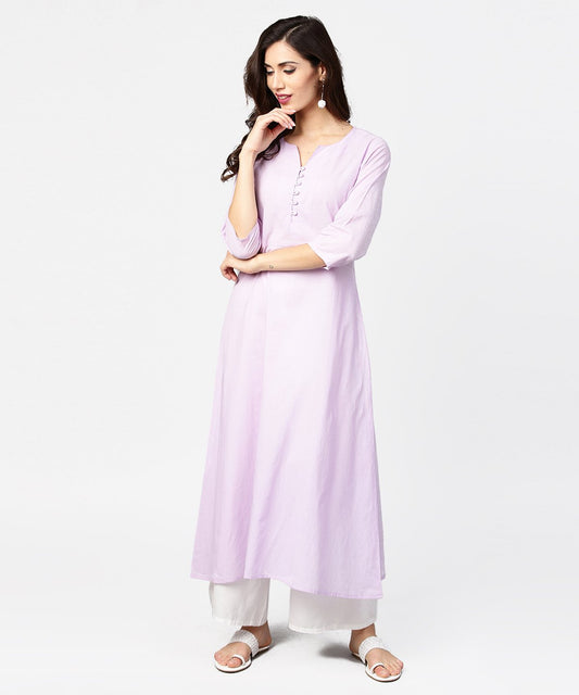 Baby Pink 3/4Th Sleeve Cotton Straight Kurta | LASVINI - Redefining Indian Fashion with Elegance