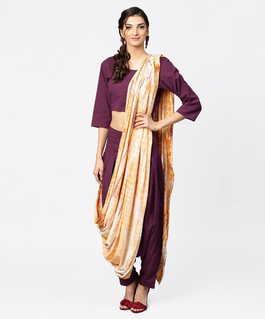 Pink Printed Palazzo Saree With 3/4Th Sleeve Round Neck Blouse | LASVINI - Redefining Indian Fashion with Elegance