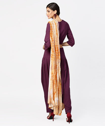 Pink Printed Palazzo Saree With 3/4Th Sleeve Round Neck Blouse | LASVINI - Redefining Indian Fashion with Elegance