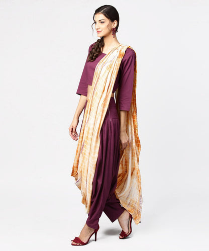 Pink Printed Palazzo Saree With 3/4Th Sleeve Round Neck Blouse | LASVINI - Redefining Indian Fashion with Elegance