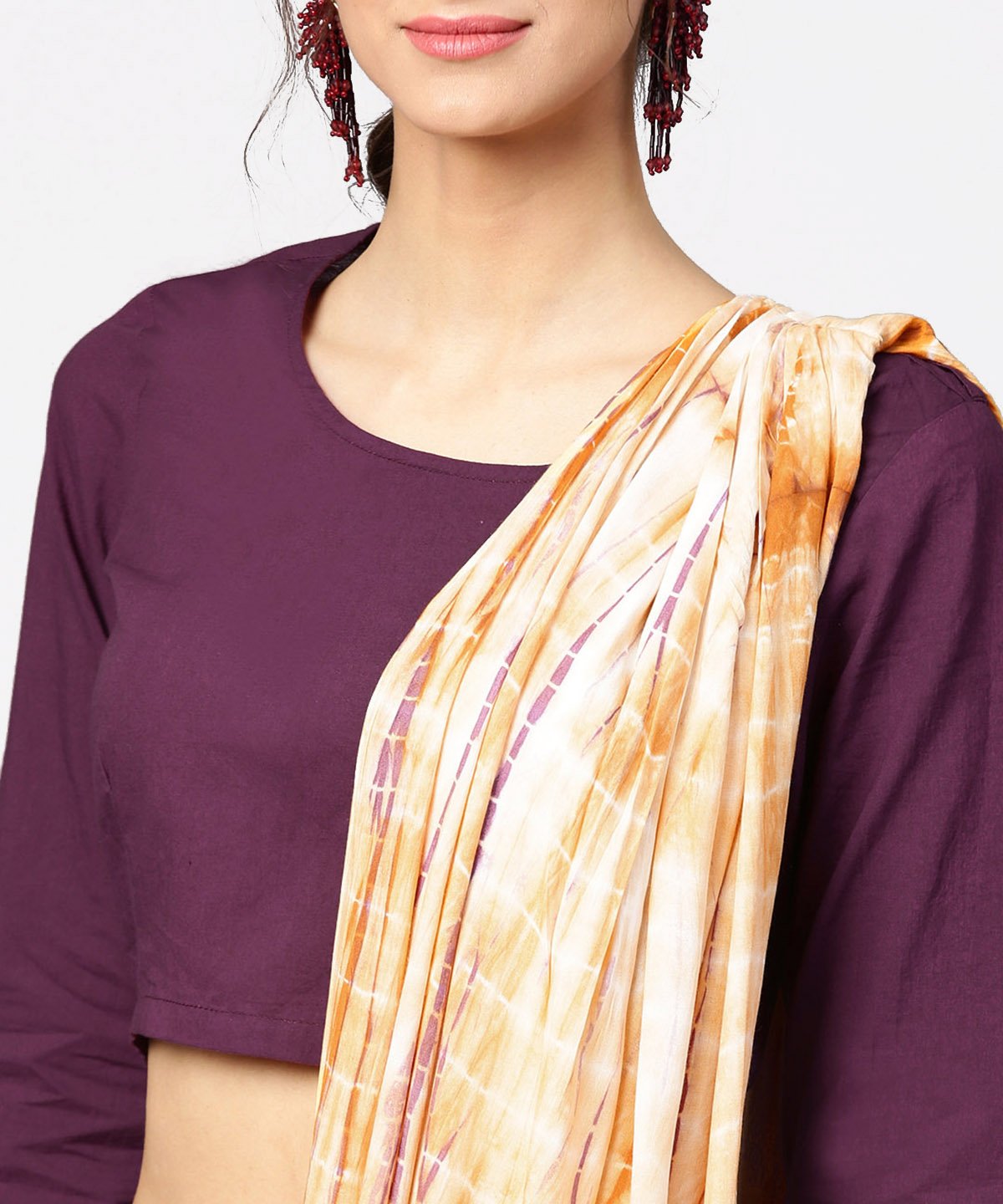 Pink Printed Palazzo Saree With 3/4Th Sleeve Round Neck Blouse | LASVINI - Redefining Indian Fashion with Elegance