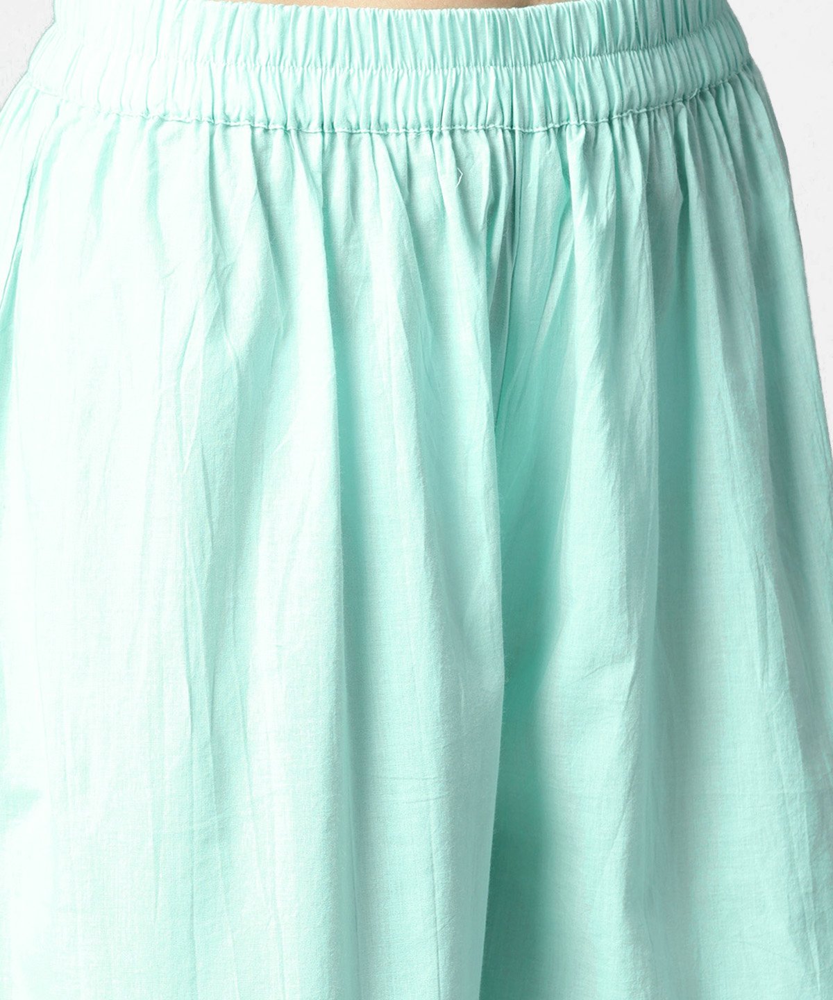 Sea Green Half Sleeve Cotton Anarkali Kurta With Ankle Length Pallazo | LASVINI - Redefining Indian Fashion with Elegance