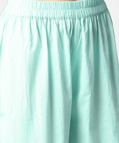 Sea Green Half Sleeve Cotton Anarkali Kurta With Ankle Length Pallazo | LASVINI - Redefining Indian Fashion with Elegance