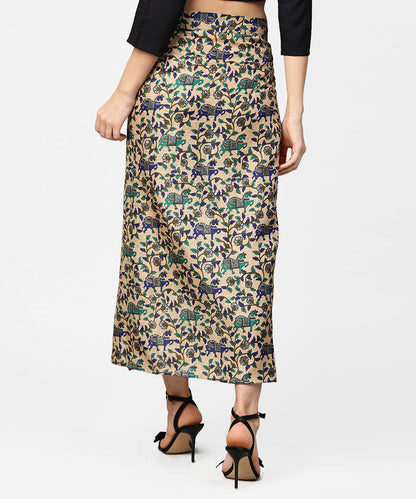 Beige Printed Midi Cotton Straight Skirt | LASVINI - Redefining Indian Fashion with Elegance