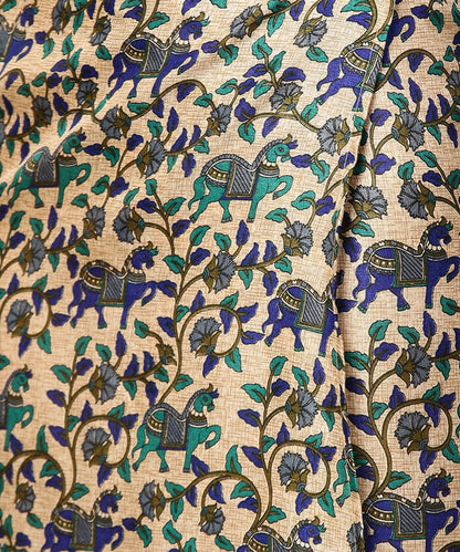 Beige Printed Midi Cotton Straight Skirt | LASVINI - Redefining Indian Fashion with Elegance
