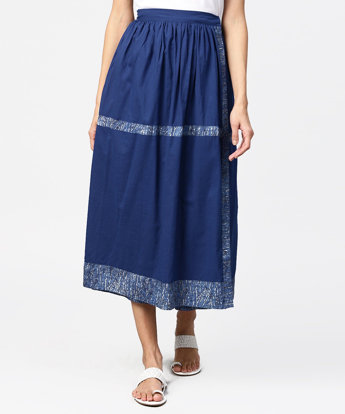 Blue Midi Length Cotton Flared Skirt | LASVINI - Redefining Indian Fashion with Elegance
