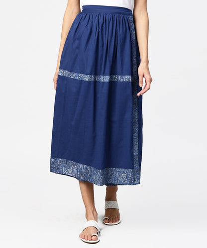 Blue Midi Length Cotton Flared Skirt | LASVINI - Redefining Indian Fashion with Elegance