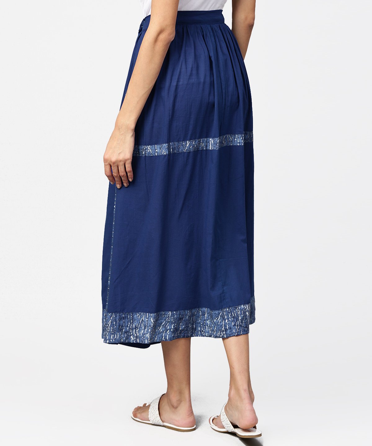 Blue Midi Length Cotton Flared Skirt | LASVINI - Redefining Indian Fashion with Elegance