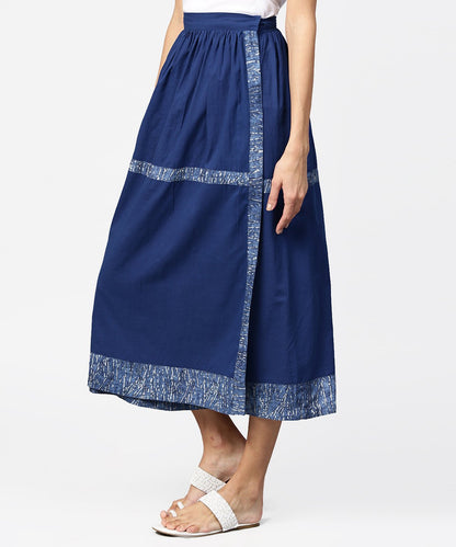 Blue Midi Length Cotton Flared Skirt | LASVINI - Redefining Indian Fashion with Elegance
