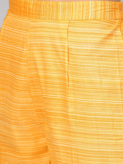 Dark Brown Printed Kurta Set With Contrasting Yellow Pants | LASVINI - Redefining Indian Fashion with Elegance