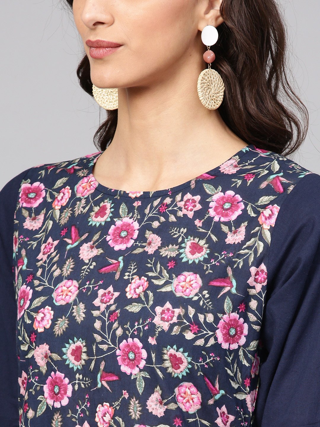 Navy Blue Floral Printed Kurta Set With Ankle Length Printed Sharara | LASVINI - Redefining Indian Fashion with Elegance