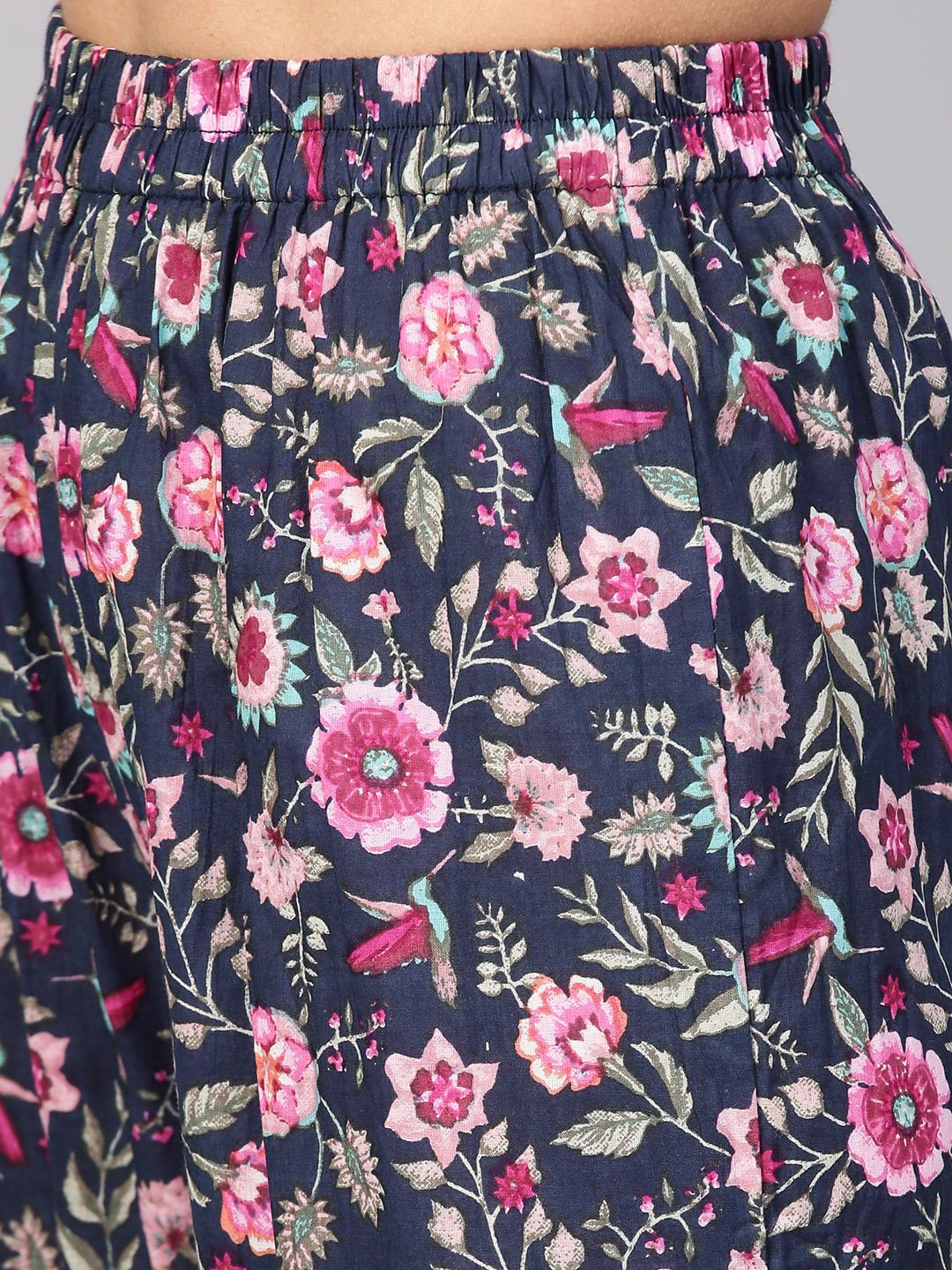 Navy Blue Floral Printed Kurta Set With Ankle Length Printed Sharara | LASVINI - Redefining Indian Fashion with Elegance