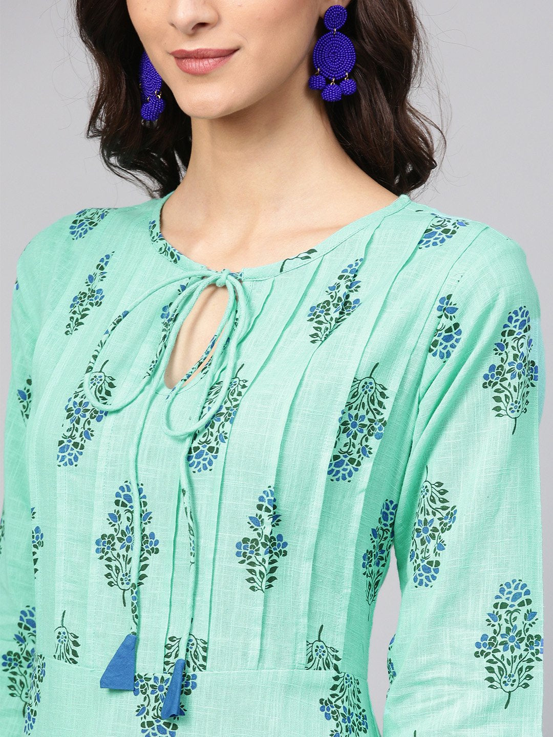Sea Green Printed Kurta Set  With Solid Chudidar | LASVINI - Redefining Indian Fashion with Elegance