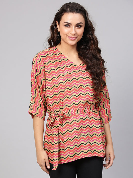 Multi Colored Zig Zac Printed Kimino Style Tunic | LASVINI - Redefining Indian Fashion with Elegance