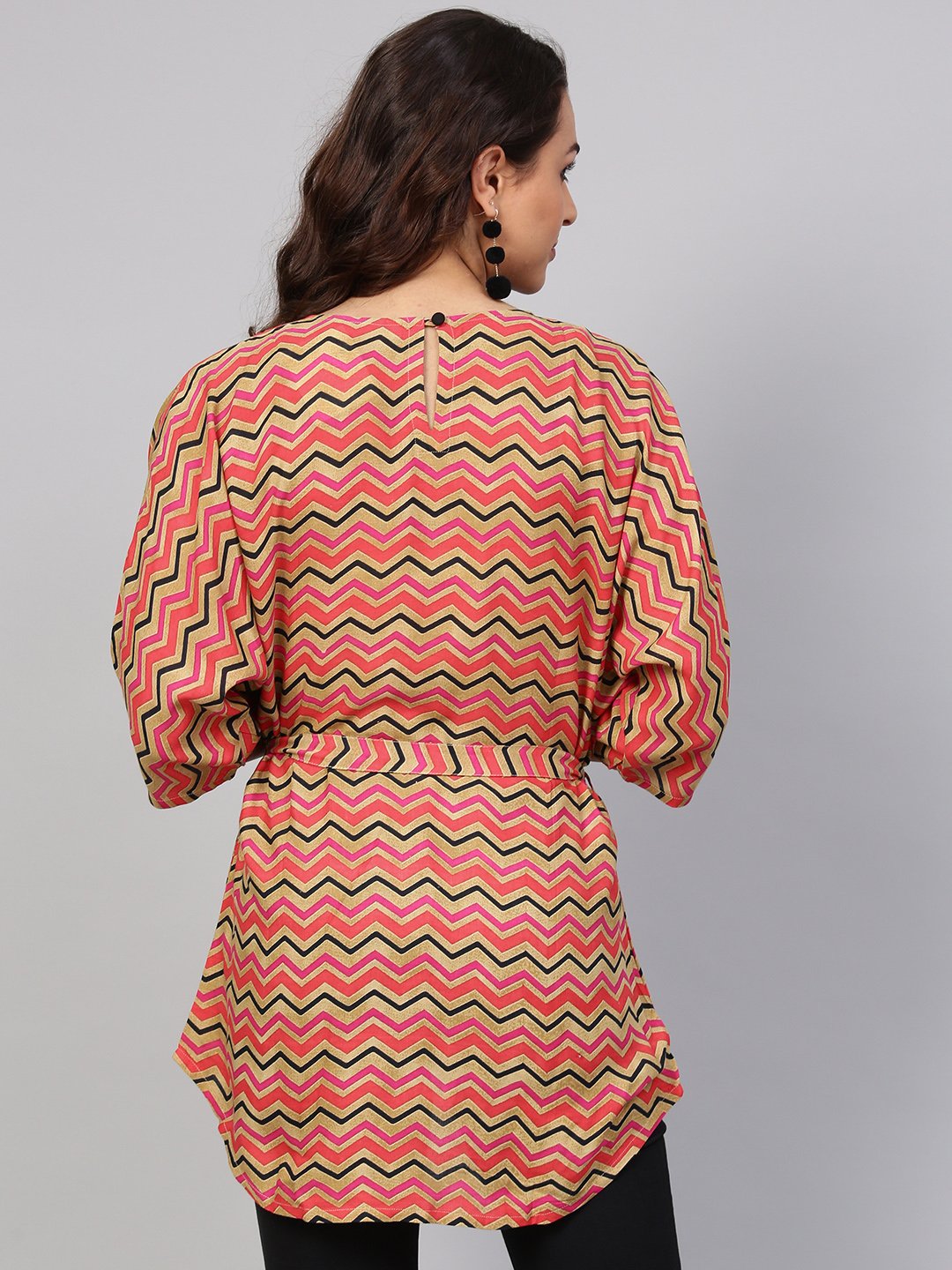 Multi Colored Zig Zac Printed Kimino Style Tunic | LASVINI - Redefining Indian Fashion with Elegance
