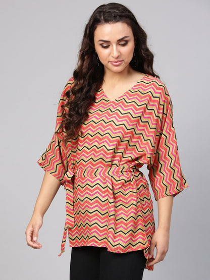Multi Colored Zig Zac Printed Kimino Style Tunic | LASVINI - Redefining Indian Fashion with Elegance