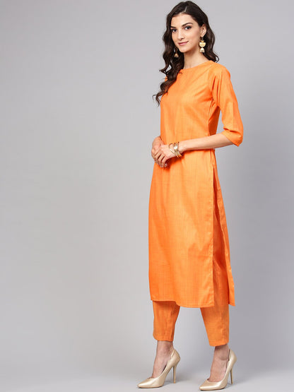 Light  Orange Kurta Set With Pants & Green Contrasting Dupatta | LASVINI - Redefining Indian Fashion with Elegance