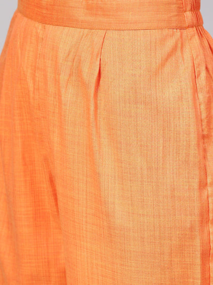 Light  Orange Kurta Set With Pants & Green Contrasting Dupatta | LASVINI - Redefining Indian Fashion with Elegance