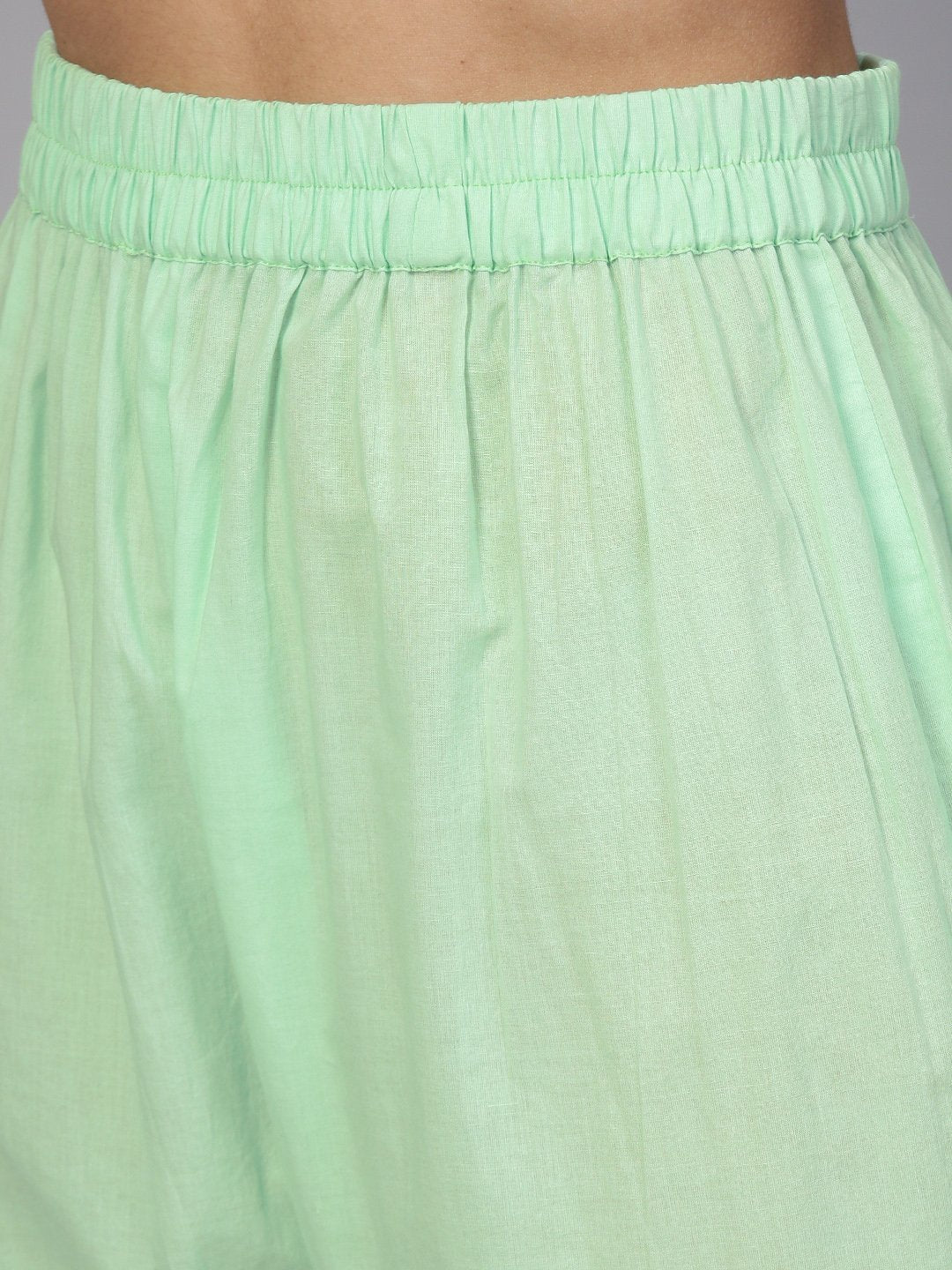 Cotton Round Neck Pastel Mint Green Straight Kurta With Front Placket & 3/4 Sleeves | LASVINI - Redefining Indian Fashion with Elegance