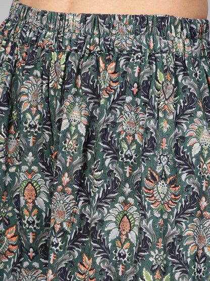 Dark Green Pleated Anarkali Kurta With Ankle Length Palazzo | LASVINI - Redefining Indian Fashion with Elegance