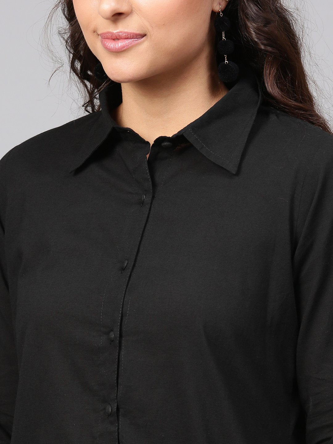 Solid Black High-Low Kurta Set With Printed Pants | LASVINI - Redefining Indian Fashion with Elegance