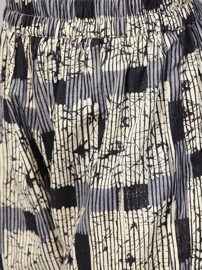 Solid Black High-Low Kurta Set With Printed Pants | LASVINI - Redefining Indian Fashion with Elegance