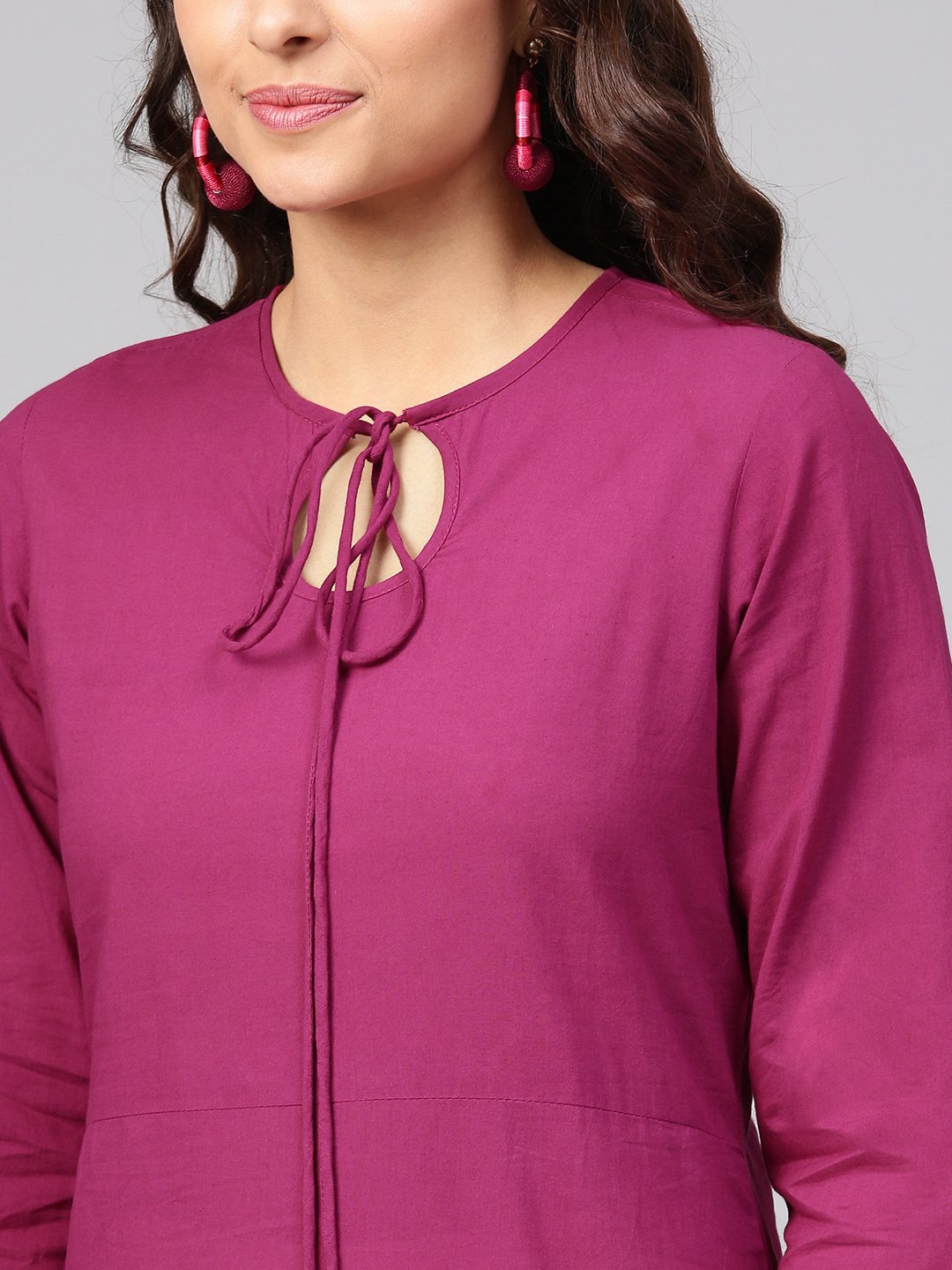 Solid Burgundy Kurta With Keyhole Neck & 3/4 Sleeves | LASVINI - Redefining Indian Fashion with Elegance