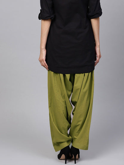 Solid Olive Green Pleated Patiala Salwar With Drawstring Detailing | LASVINI - Redefining Indian Fashion with Elegance