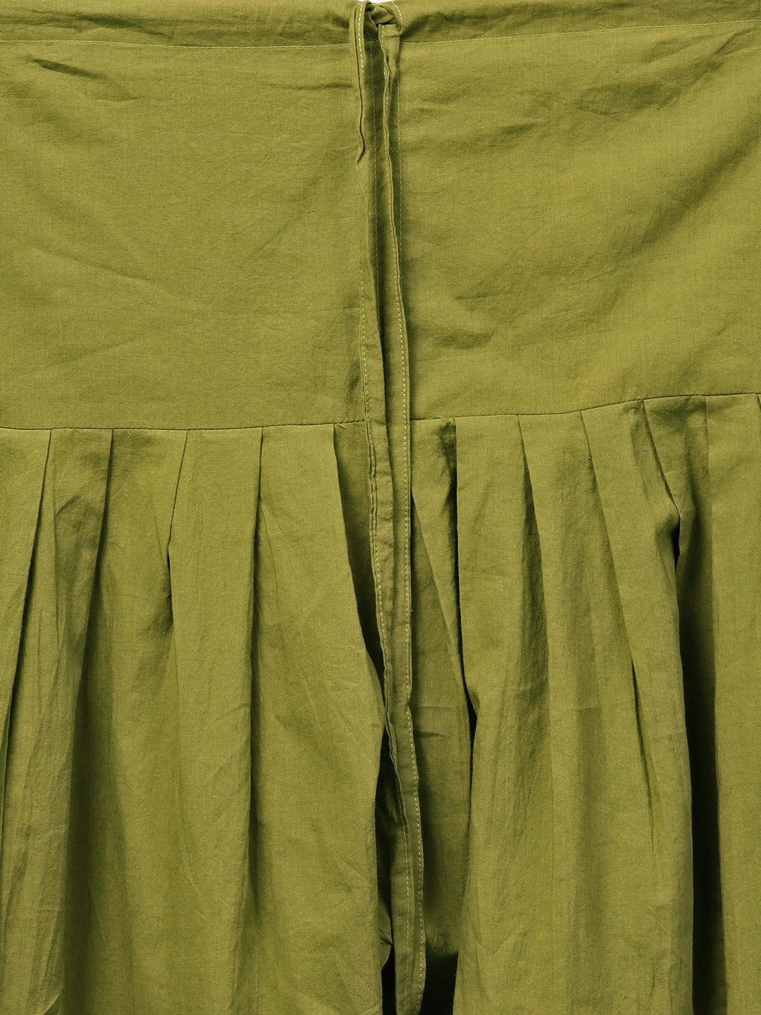Solid Olive Green Pleated Patiala Salwar With Drawstring Detailing | LASVINI - Redefining Indian Fashion with Elegance
