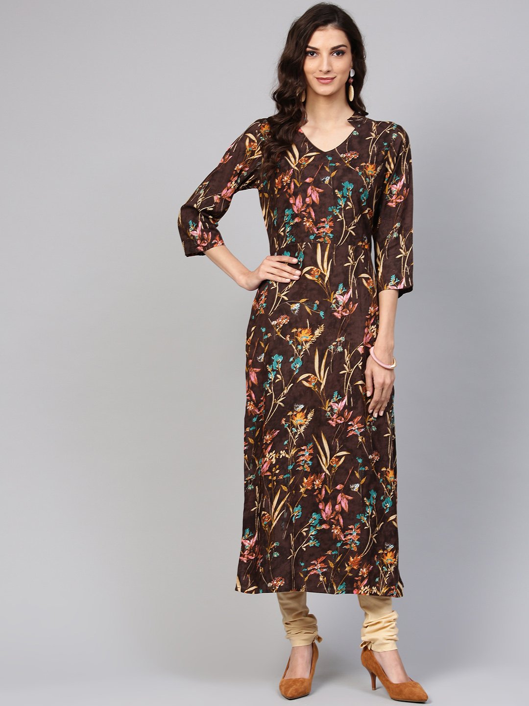 Black Floral Printed Kurta With Solid Chudidar | LASVINI - Redefining Indian Fashion with Elegance