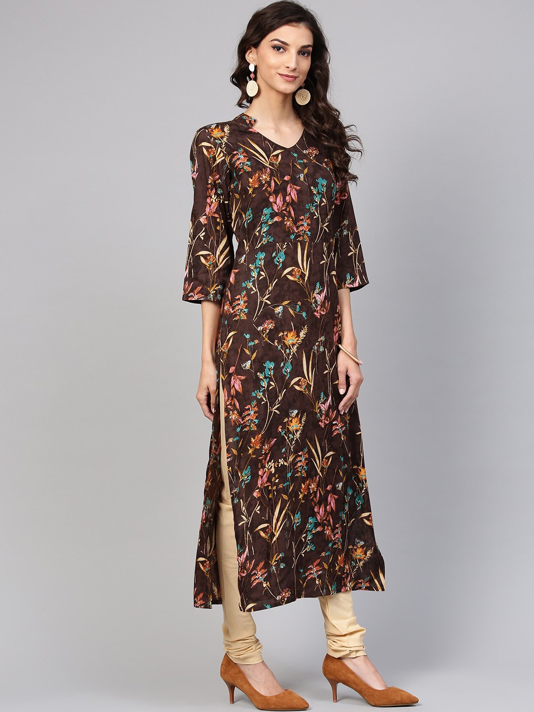Black Floral Printed Kurta With Solid Chudidar | LASVINI - Redefining Indian Fashion with Elegance