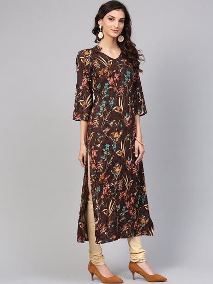 Black Floral Printed Kurta With Solid Chudidar | LASVINI - Redefining Indian Fashion with Elegance
