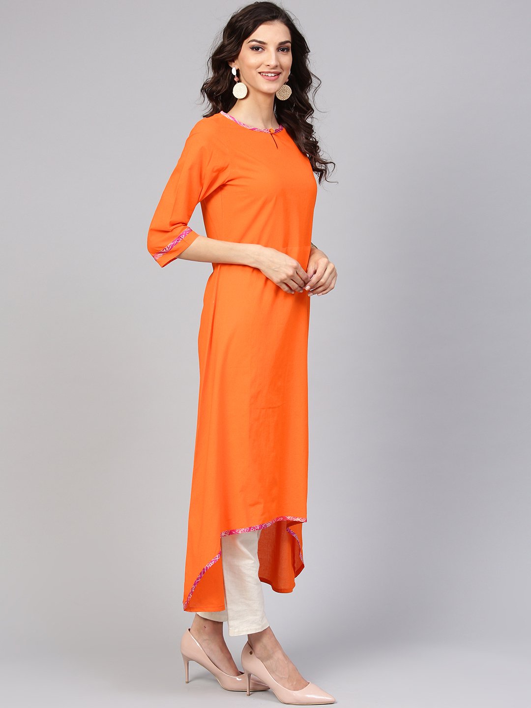 Solid A-Line Orange Kurta With Megenta Stole | LASVINI - Redefining Indian Fashion with Elegance